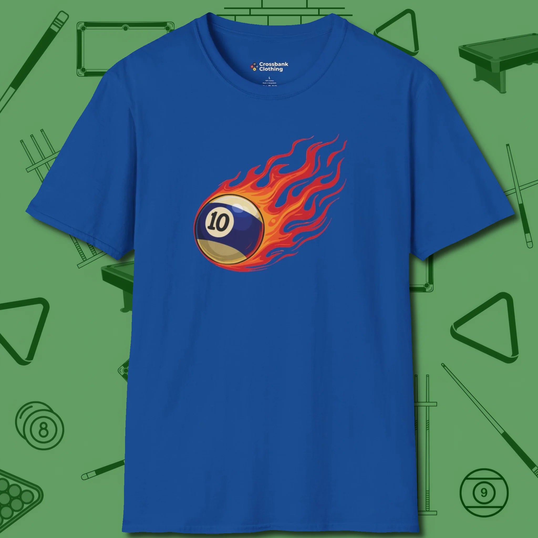 Firestorm Break T-Shirt, in Royal color, billiards shirt, front view