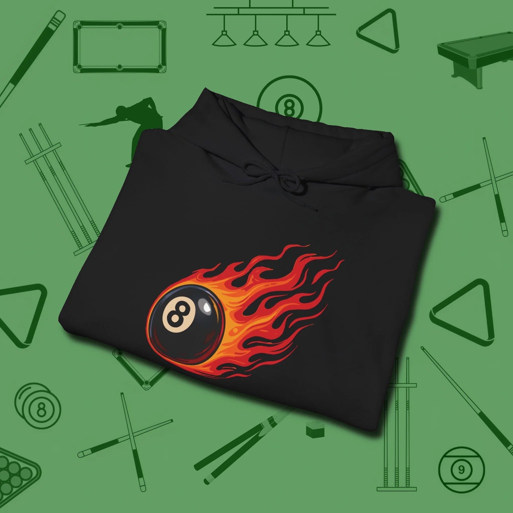 Firestorm Break Hoodie, in Black color, billiards shirt, folded view