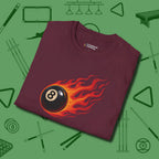 Firestorm Break T-Shirt, in Maroon color, billiards shirt, folded view