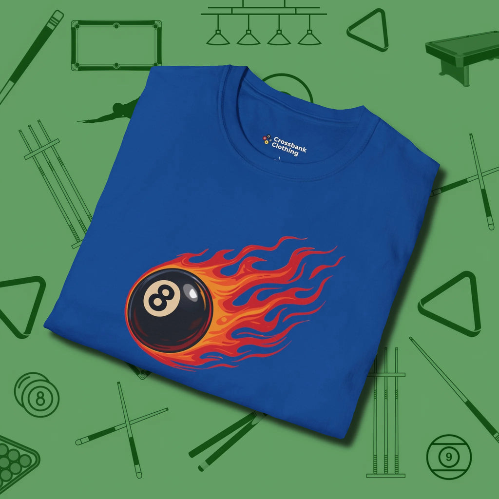 Firestorm Break T-Shirt, in Royal color, billiards shirt, folded view