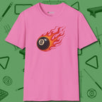Firestorm Break T-Shirt, in Azalea color, billiards shirt, front view