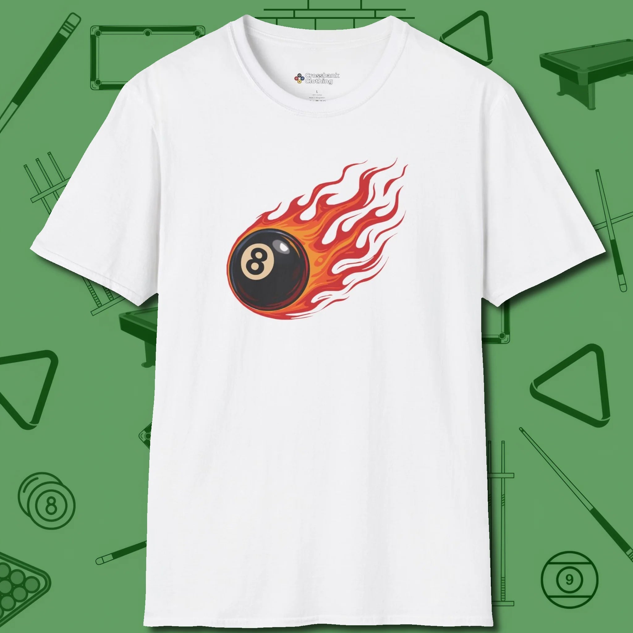 Firestorm Break T-Shirt, in White color, billiards shirt, front view