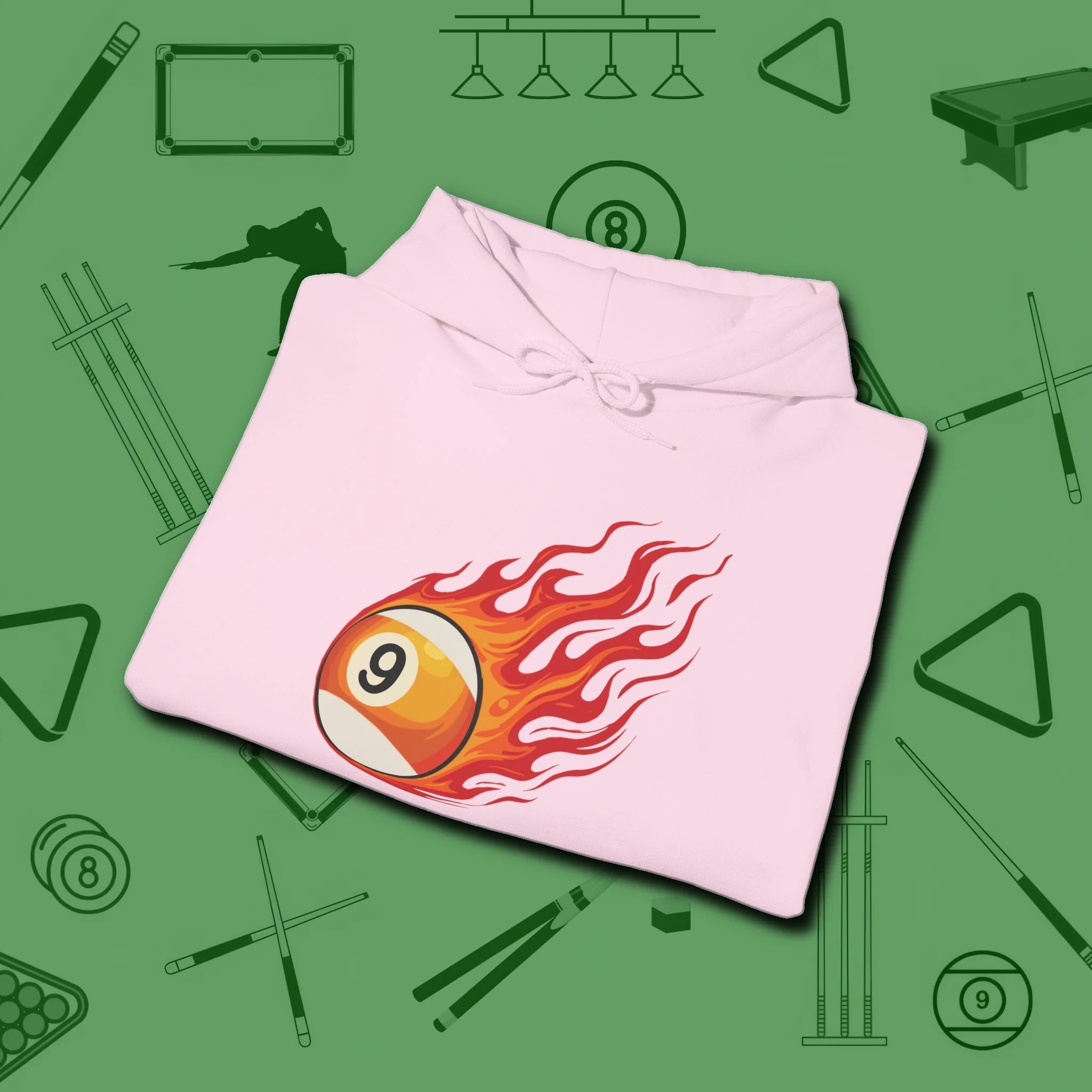 Firestorm Break Hoodie, in Light Pink color, billiards shirt, folded view