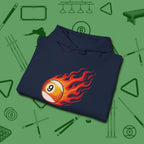 Firestorm Break Hoodie, in Navy color, billiards shirt, folded view