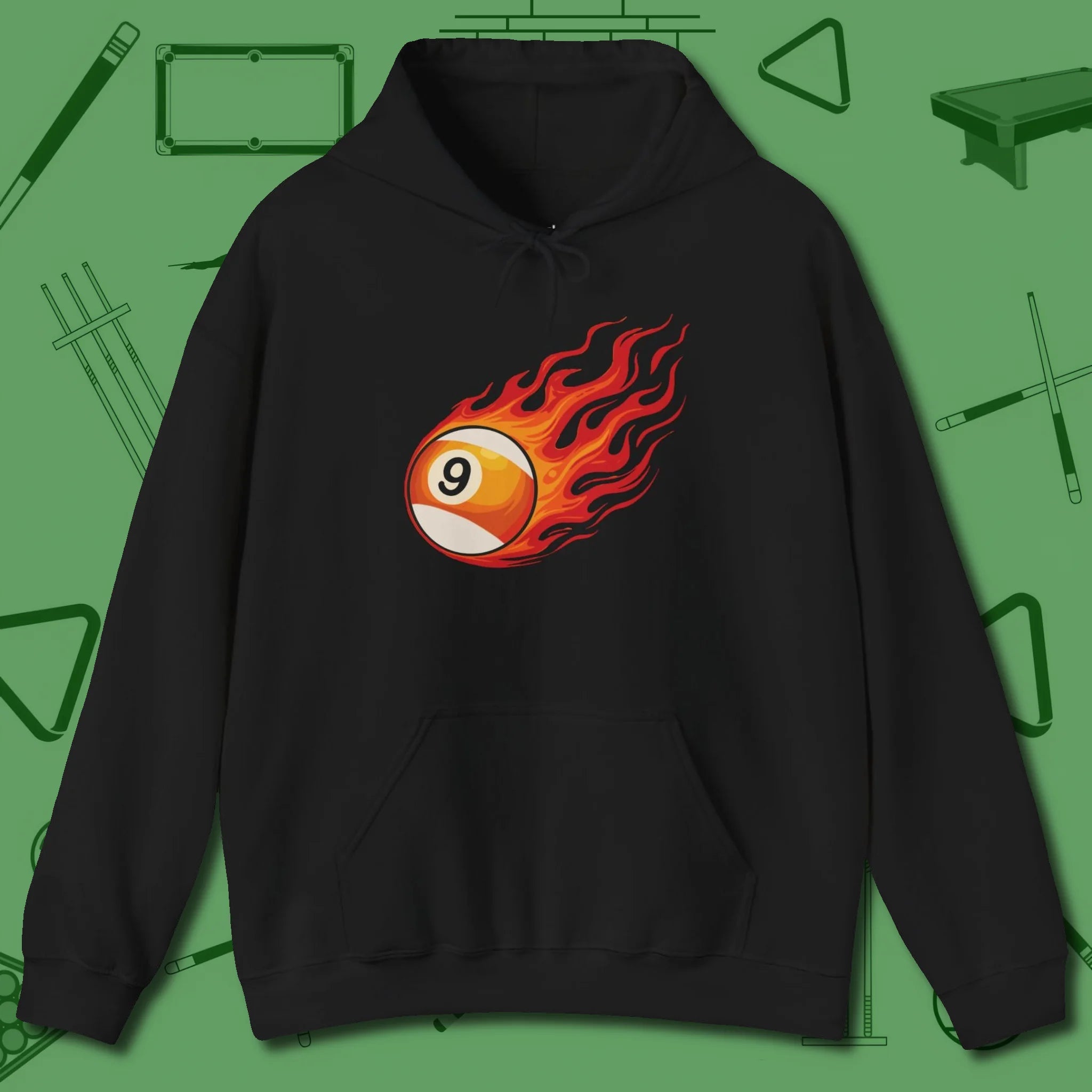Firestorm Break Hoodie, in Black color, billiards shirt, front view