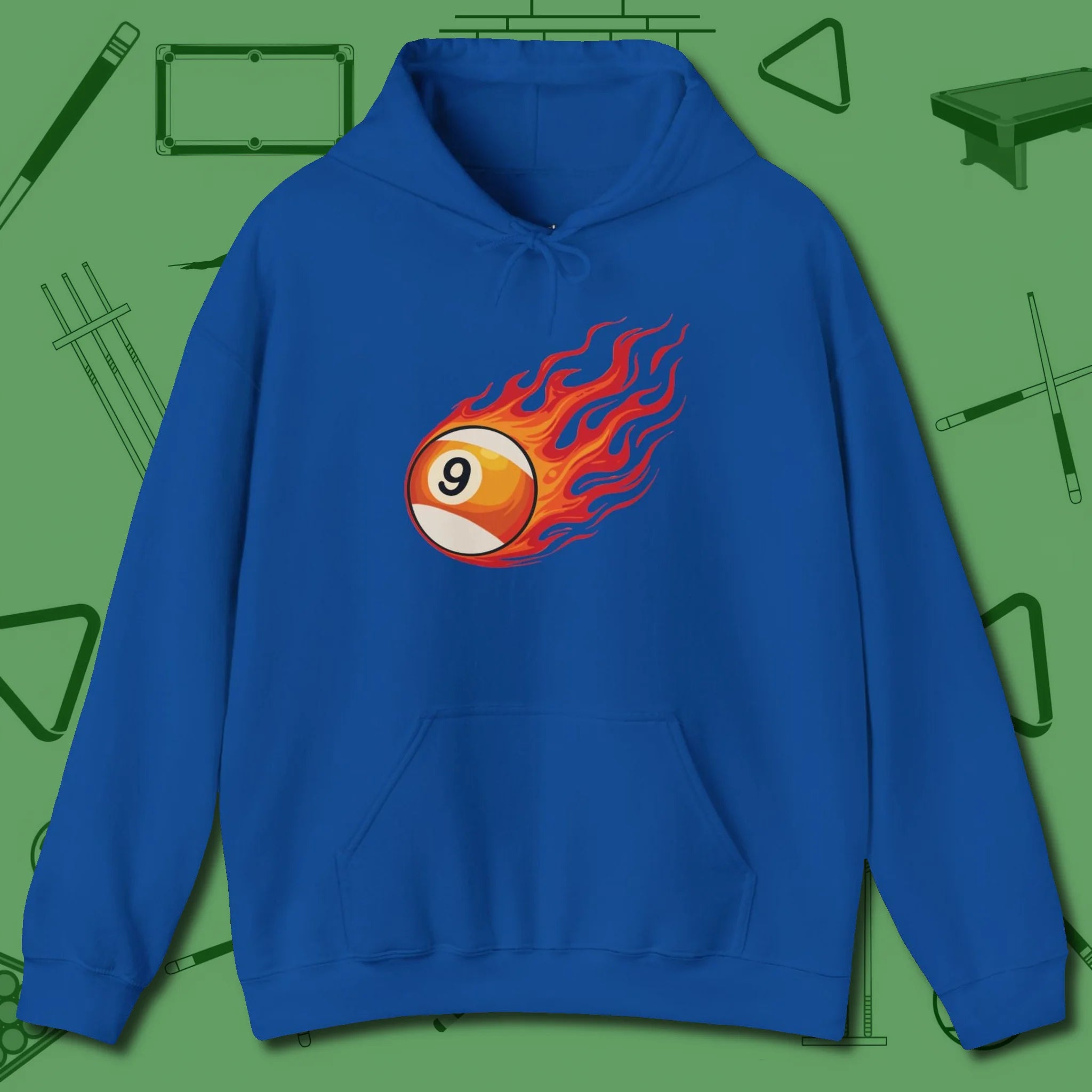 Firestorm Break Hoodie, in Royal color, billiards shirt, front view