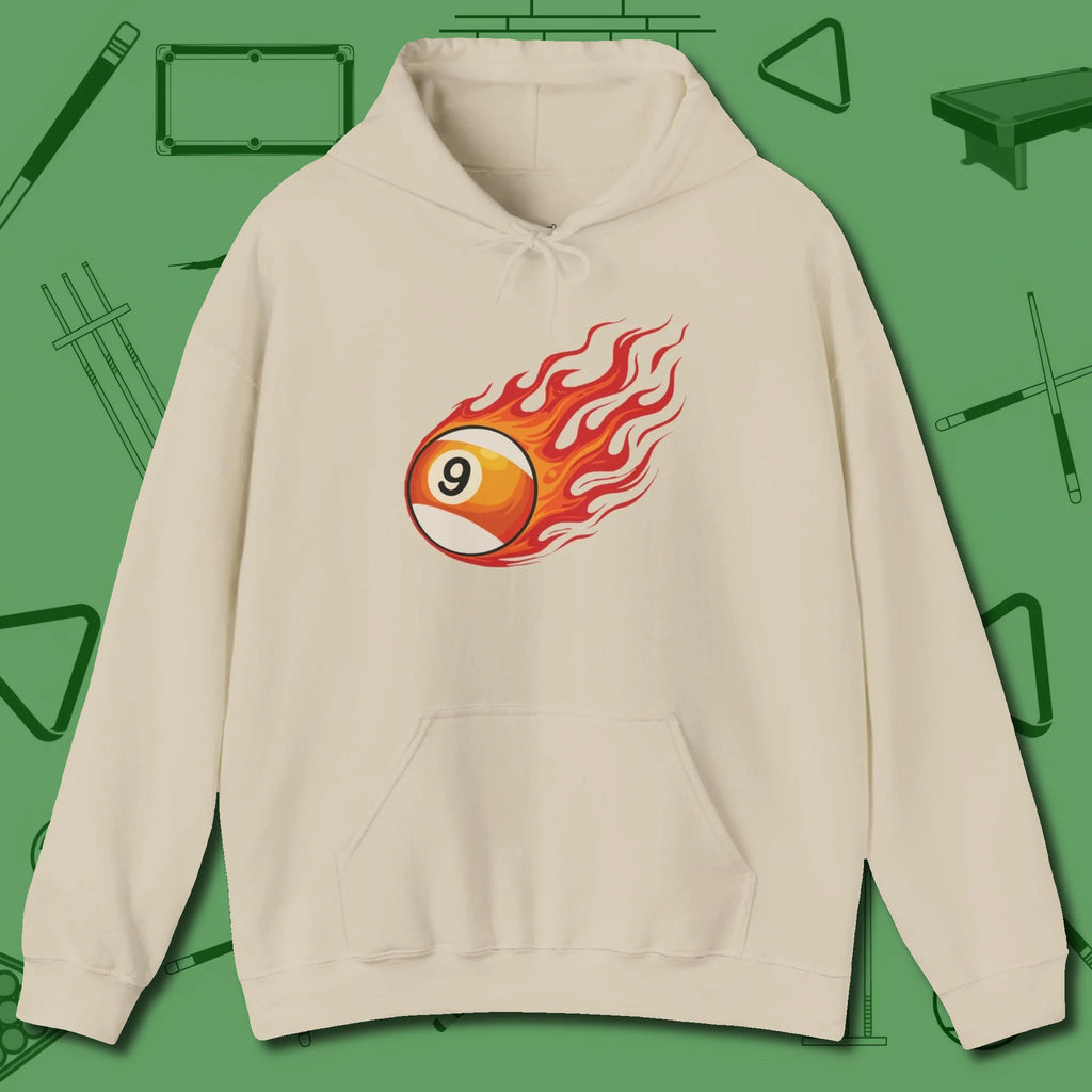 Firestorm Break Hoodie, in Sand color, billiards shirt, front view