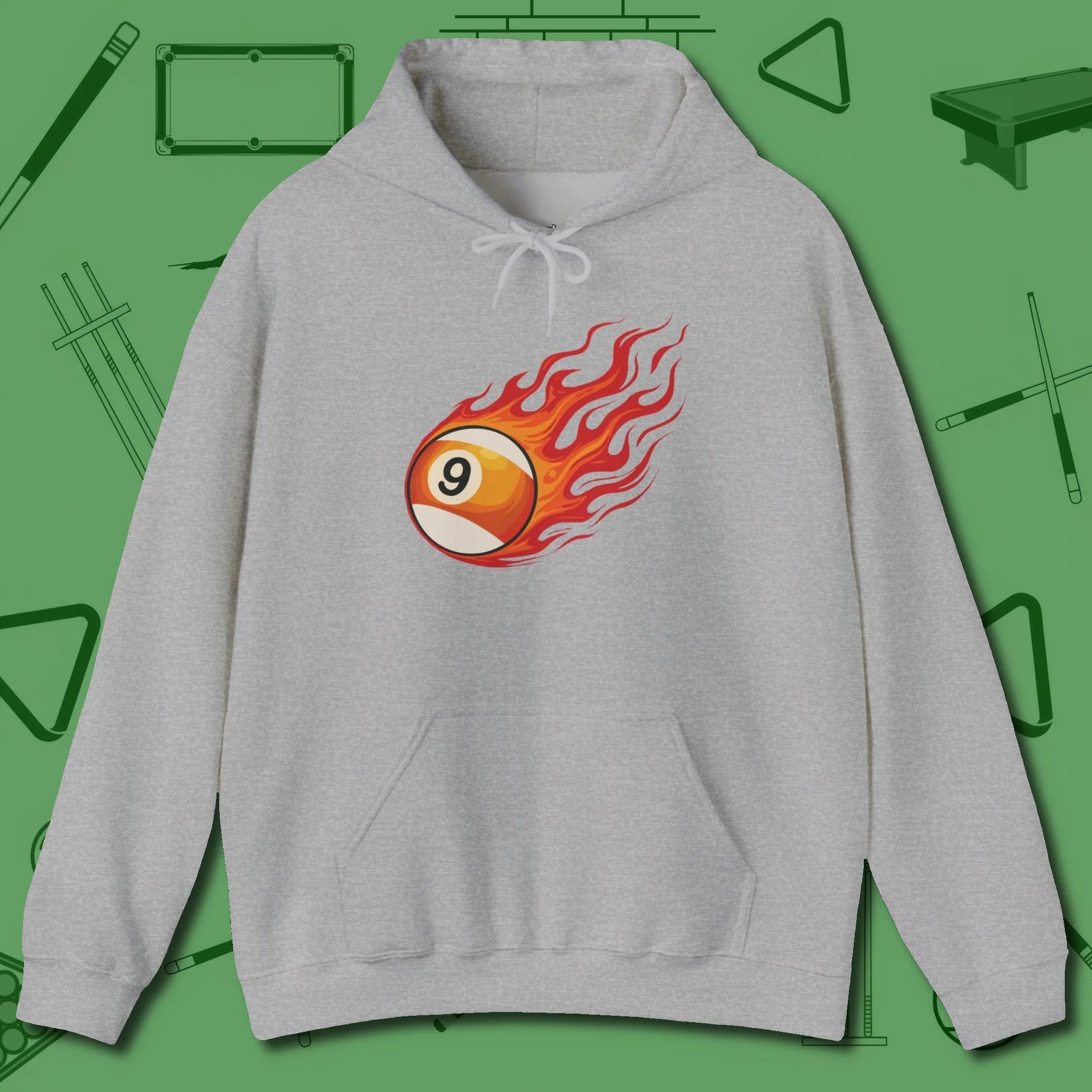 Firestorm Break Hoodie, in Sport Grey color, billiards shirt, front view