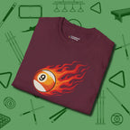 Firestorm Break T-Shirt, in Maroon color, billiards shirt, folded view