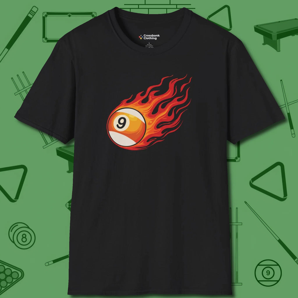 Firestorm Break T-Shirt, in Black color, billiards shirt, front view