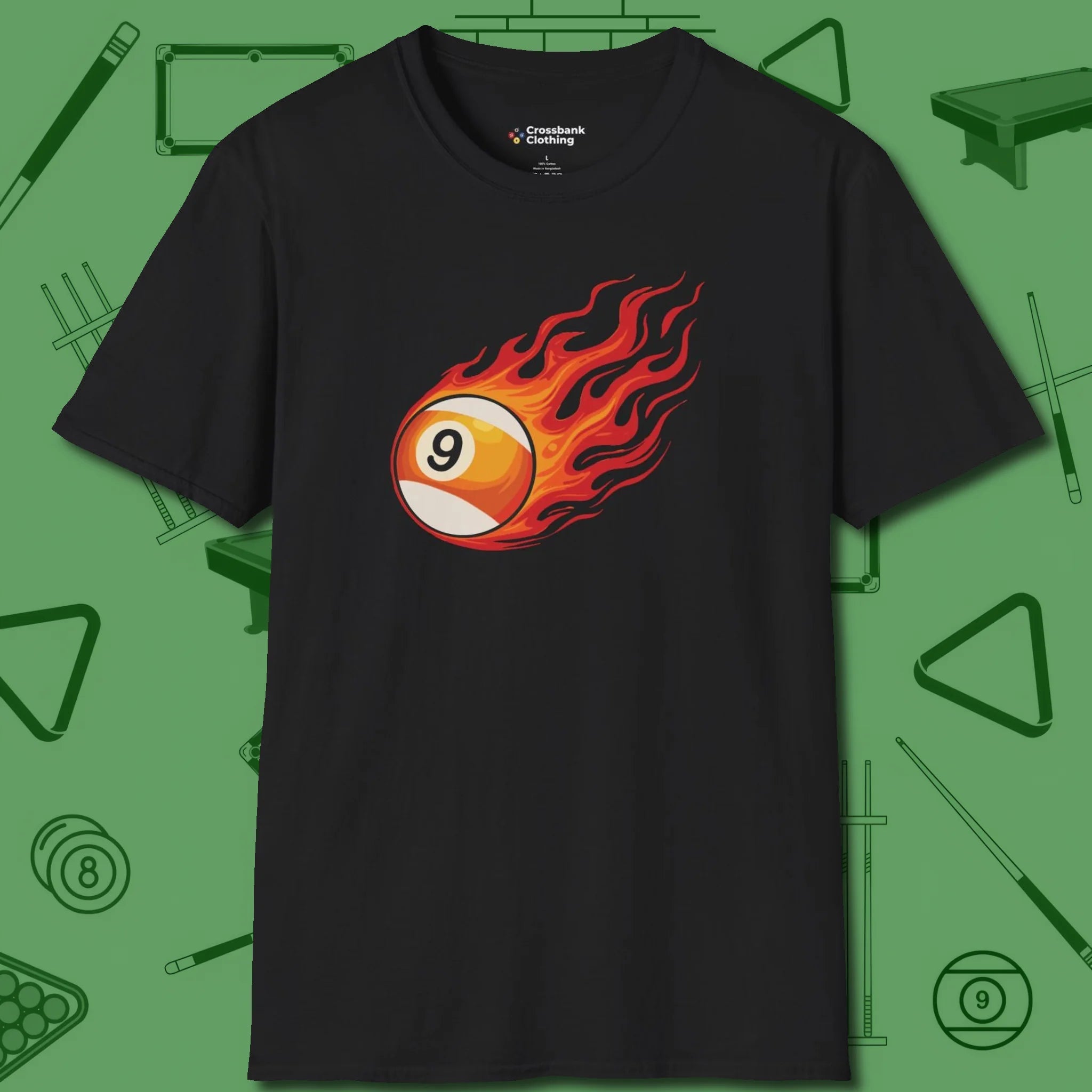 Firestorm Break T-Shirt, in Black color, billiards shirt, front view