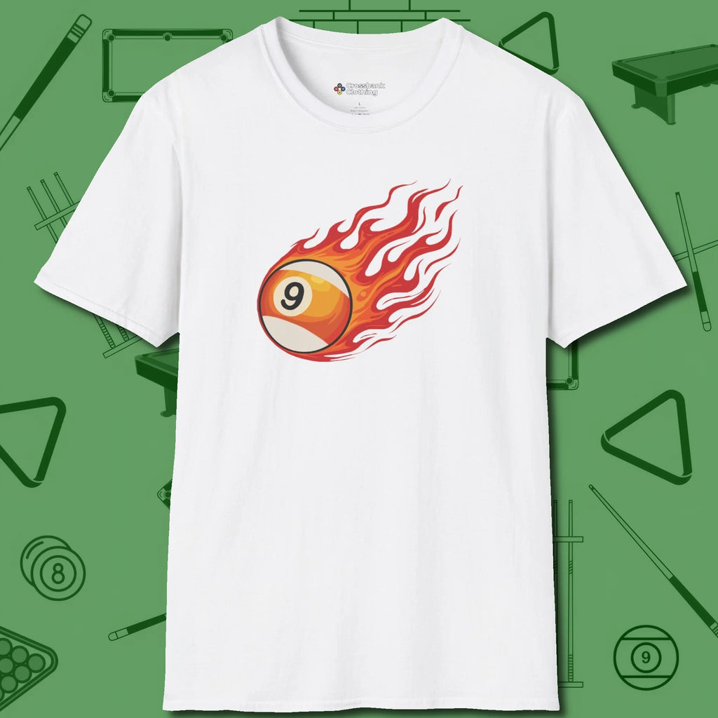 Firestorm Break T-Shirt, in White color, billiards shirt, front view