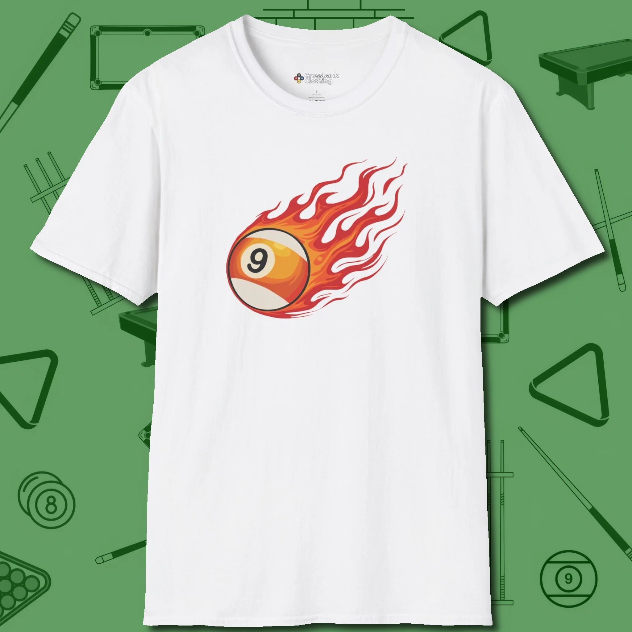 Firestorm Break T-Shirt, in White color, billiards shirt, front view