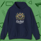 Free Spirit Billiards Hoodie, in Navy color, pool hoodie, front view