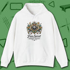 Free Spirit Billiards Hoodie, in White color, pool hoodie, front view
