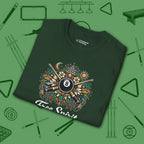 Free Spirit Billiards T-Shirt, in Forest Green color, pool shirt, folded view