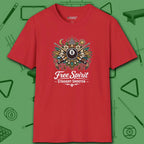 Free Spirit Billiards T-Shirt, in Red color, pool shirt, front view