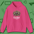 Free Spirit Straight Shooter Hoodie, in Heliconia color, billiards hoodie, front view