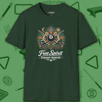 Free Spirit Straight Shooter T-Shirt, in Forest Green color, billiards shirt, front view