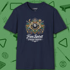 Free Spirit Straight Shooter T-Shirt, in Navy color, billiards shirt, front view