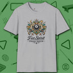 Free Spirit Straight Shooter T-Shirt, in Sport Grey color, billiards shirt, front view