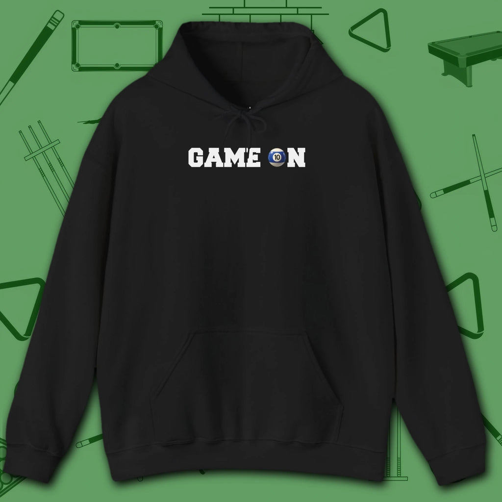 Game On Hoodie, in Black color, billiards shirt, front view