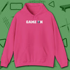 Game On Hoodie, in Heliconia color, billiards shirt, front view