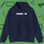 Game On Hoodie, in Navy color, billiards shirt, front view
