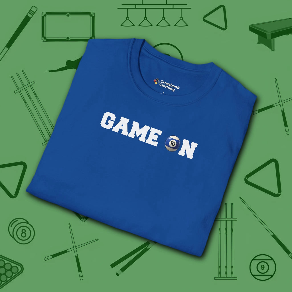 Game On T-Shirt, in Royal color, billiards shirt, folded view