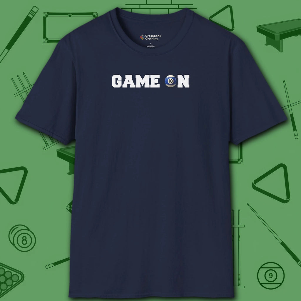 Game On T-Shirt, in Navy color, billiards shirt, front view