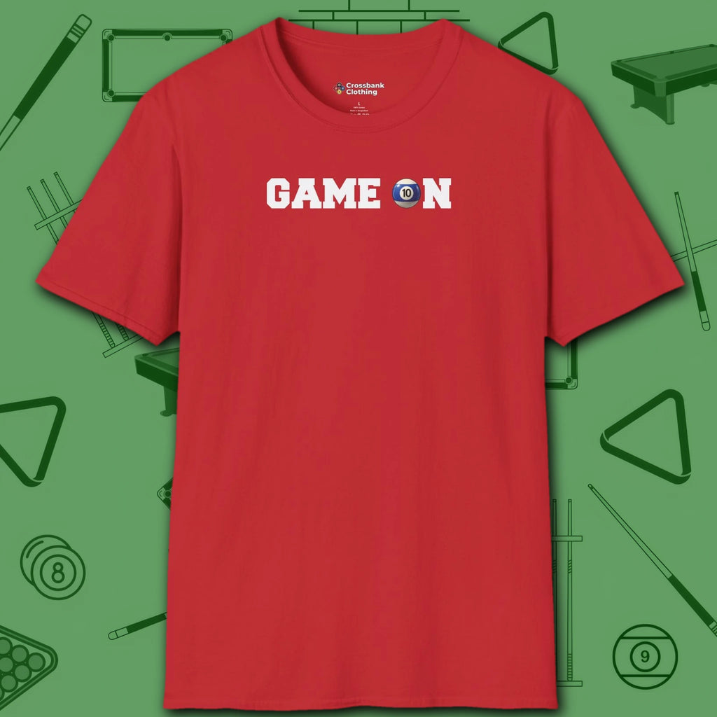 Game On T-Shirt, in Red color, billiards shirt, front view