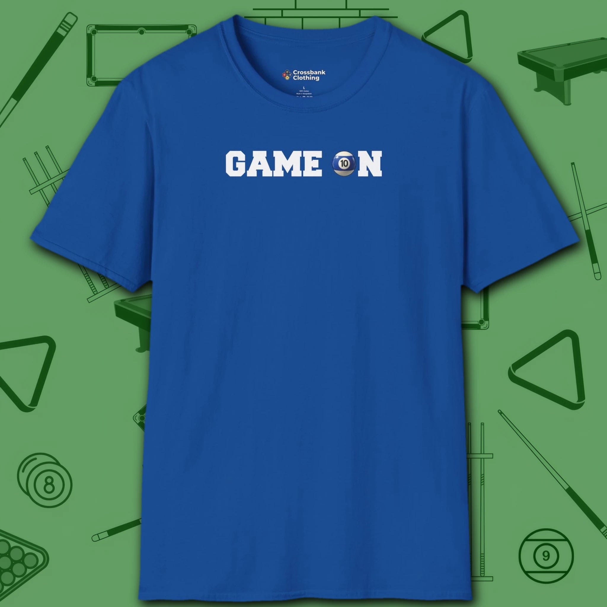 Game On T-Shirt, in Royal color, billiards shirt, front view