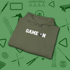 Game On Hoodie, in Military Green color, billiards shirt, folded view