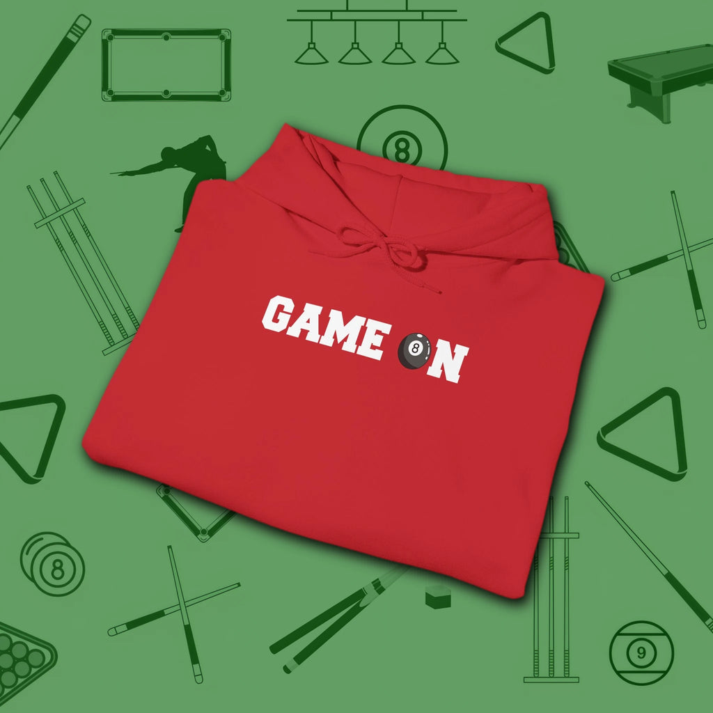 Game On Hoodie, in Red color, billiards shirt, folded view