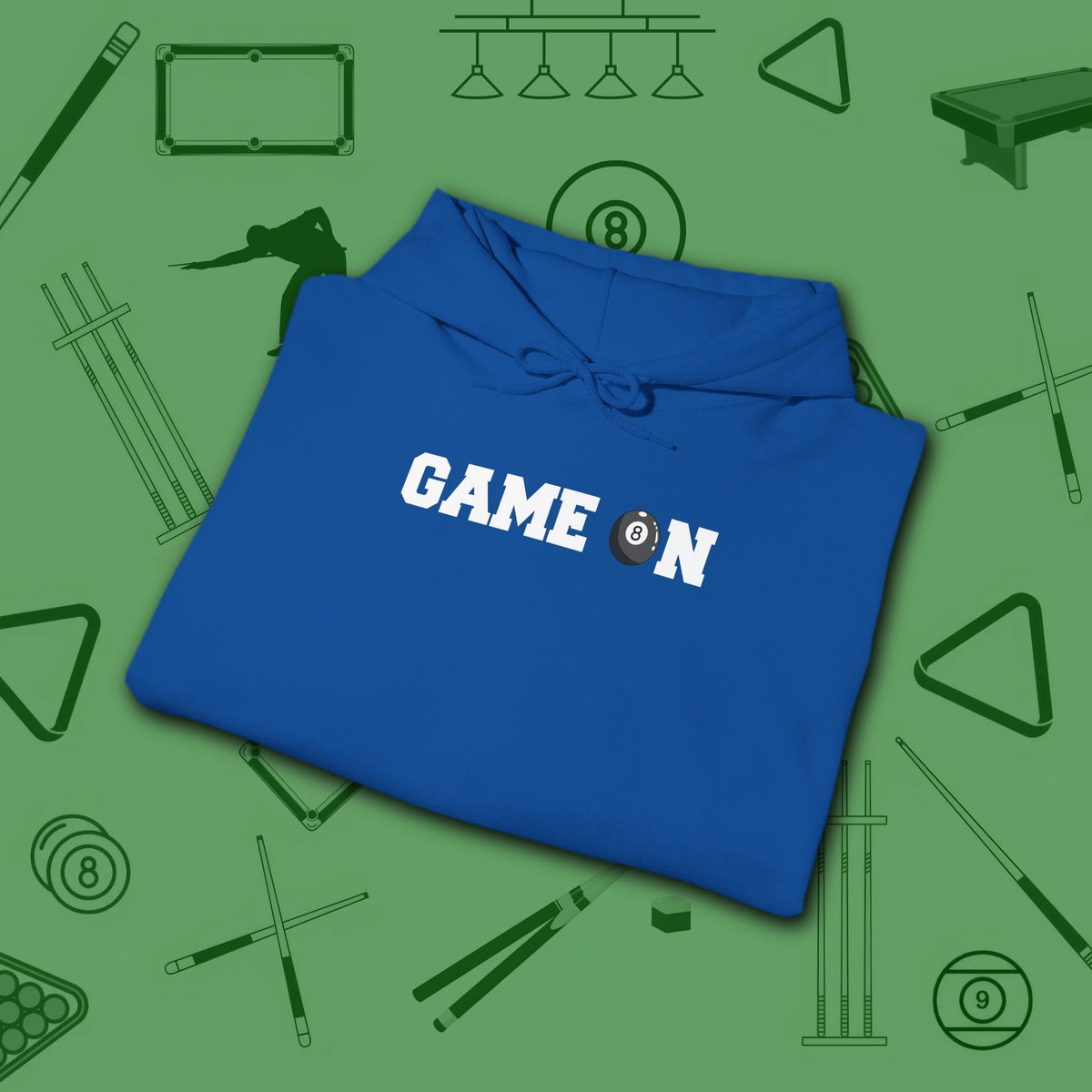 Game On Hoodie, in Royal color, billiards shirt, folded view