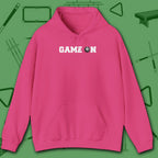 Game On Hoodie, in Heliconia color, billiards shirt, front view