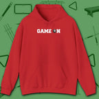 Game On Hoodie, in Red color, billiards shirt, front view