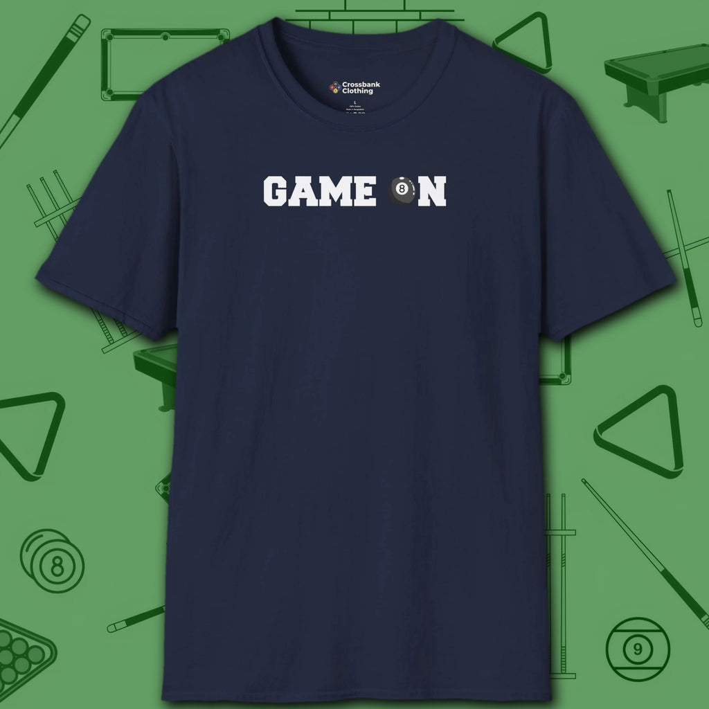 Game On T-Shirt, in Navy color, billiards shirt, front view