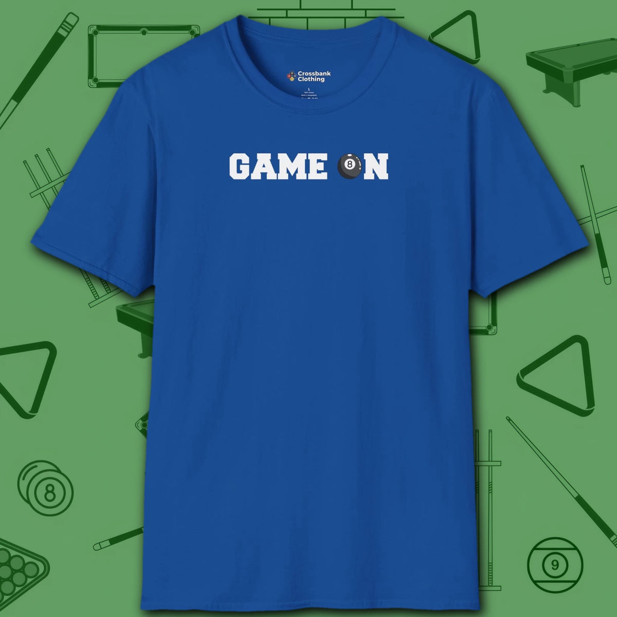 Game On T-Shirt, in Royal color, billiards shirt, front view