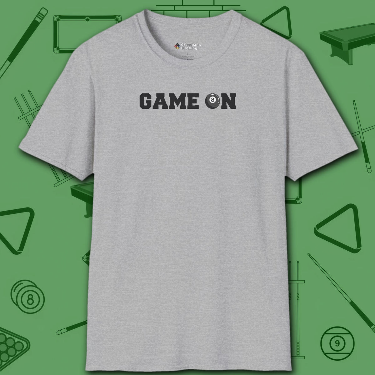 Game On T-Shirt, in Sport Grey color, billiards shirt, front view