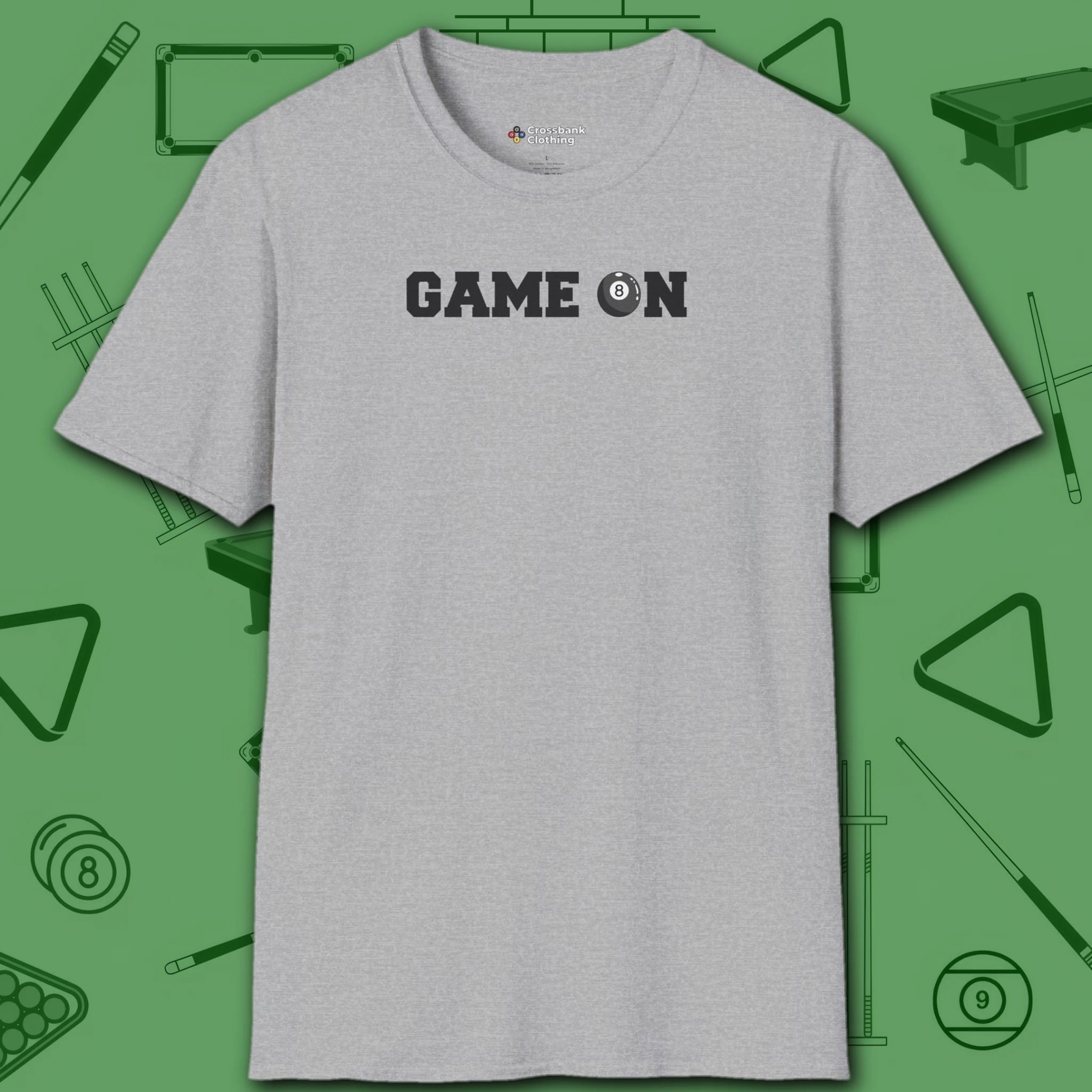 Game On T-Shirt, in Sport Grey color, billiards shirt, front view
