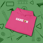 Game On Hoodie, in Heliconia color, billiards shirt, folded view
