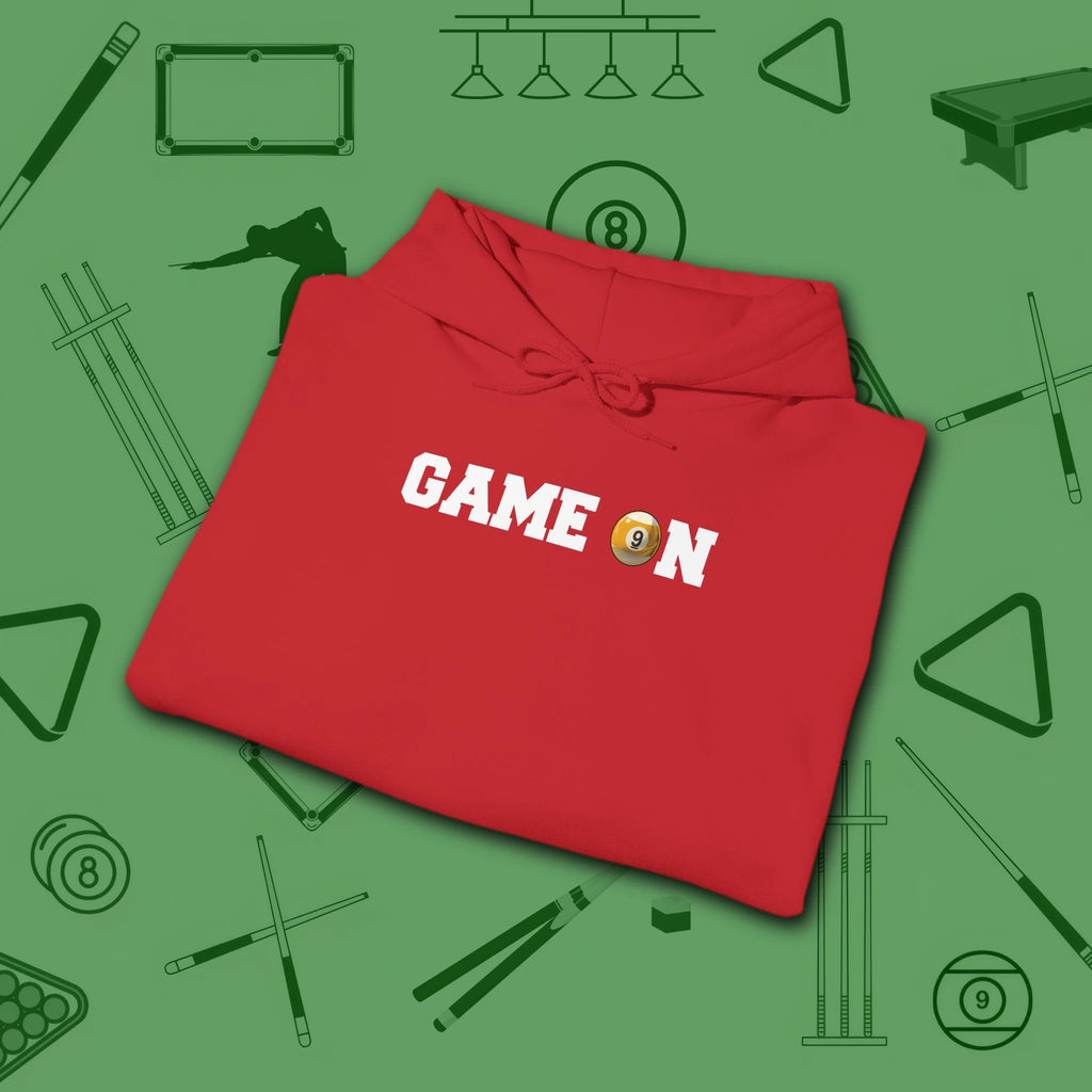 Game On Hoodie, in Red color, billiards shirt, folded view