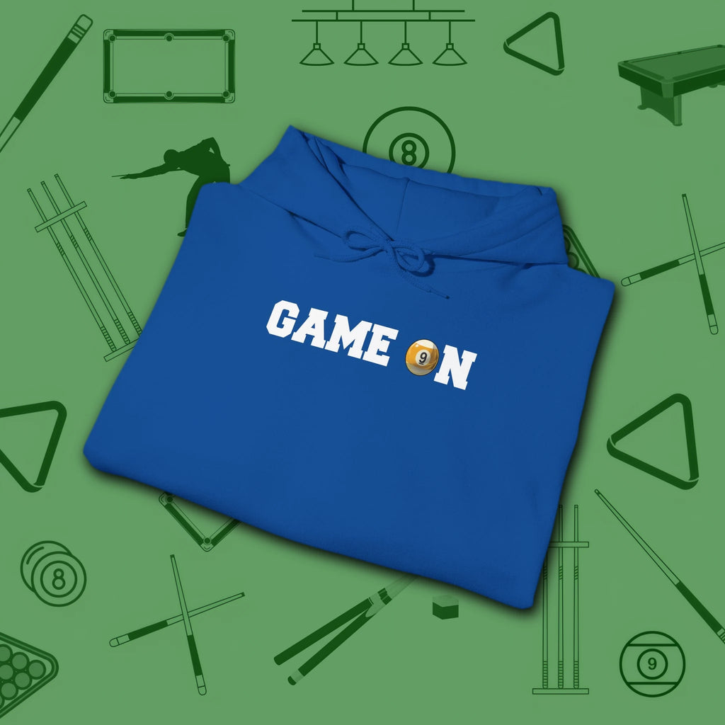 Game On Hoodie, in Royal color, billiards shirt, folded view