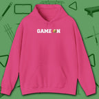 Game On Hoodie, in Heliconia color, billiards shirt, front view