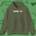Game On Hoodie, in Military Green color, billiards shirt, front view
