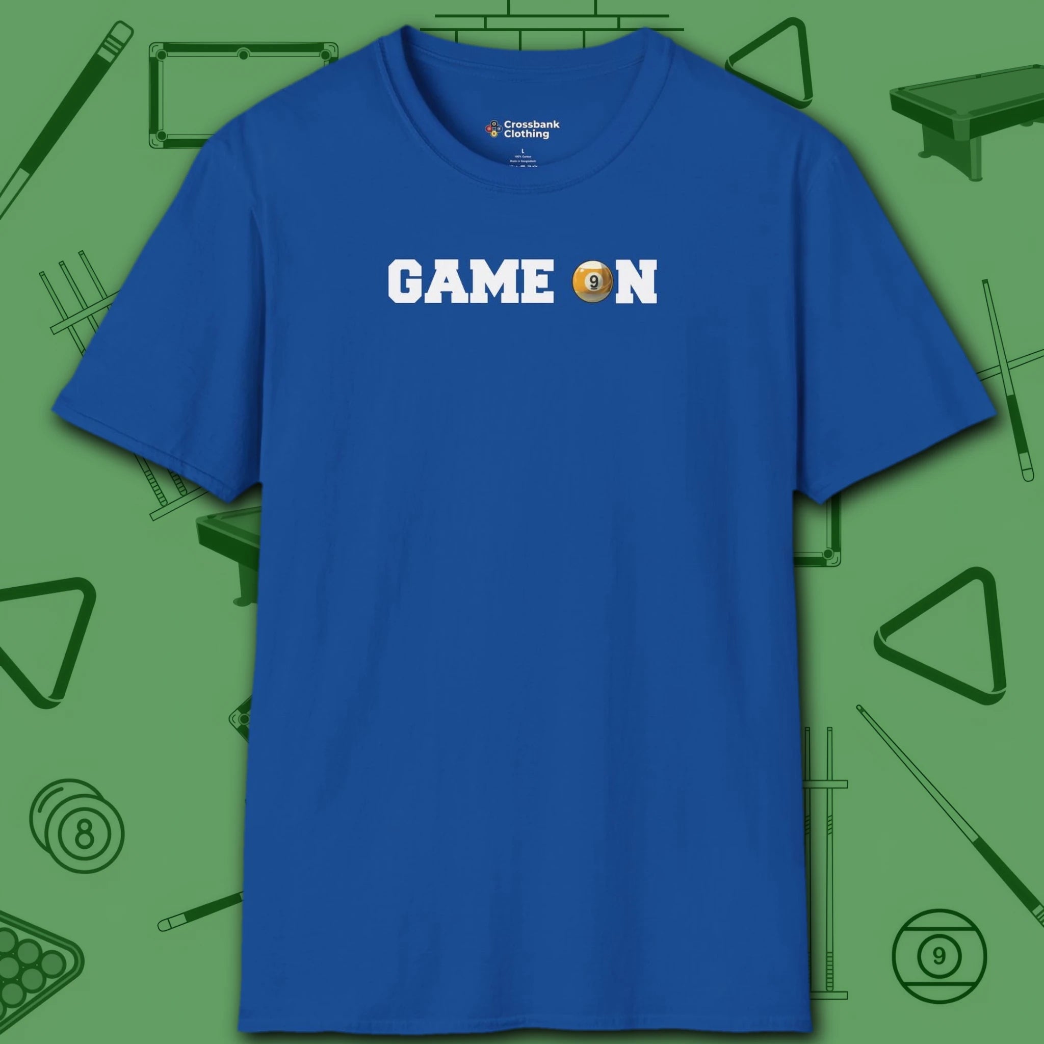 Game On T-Shirt, in Royal color, billiards shirt, front view