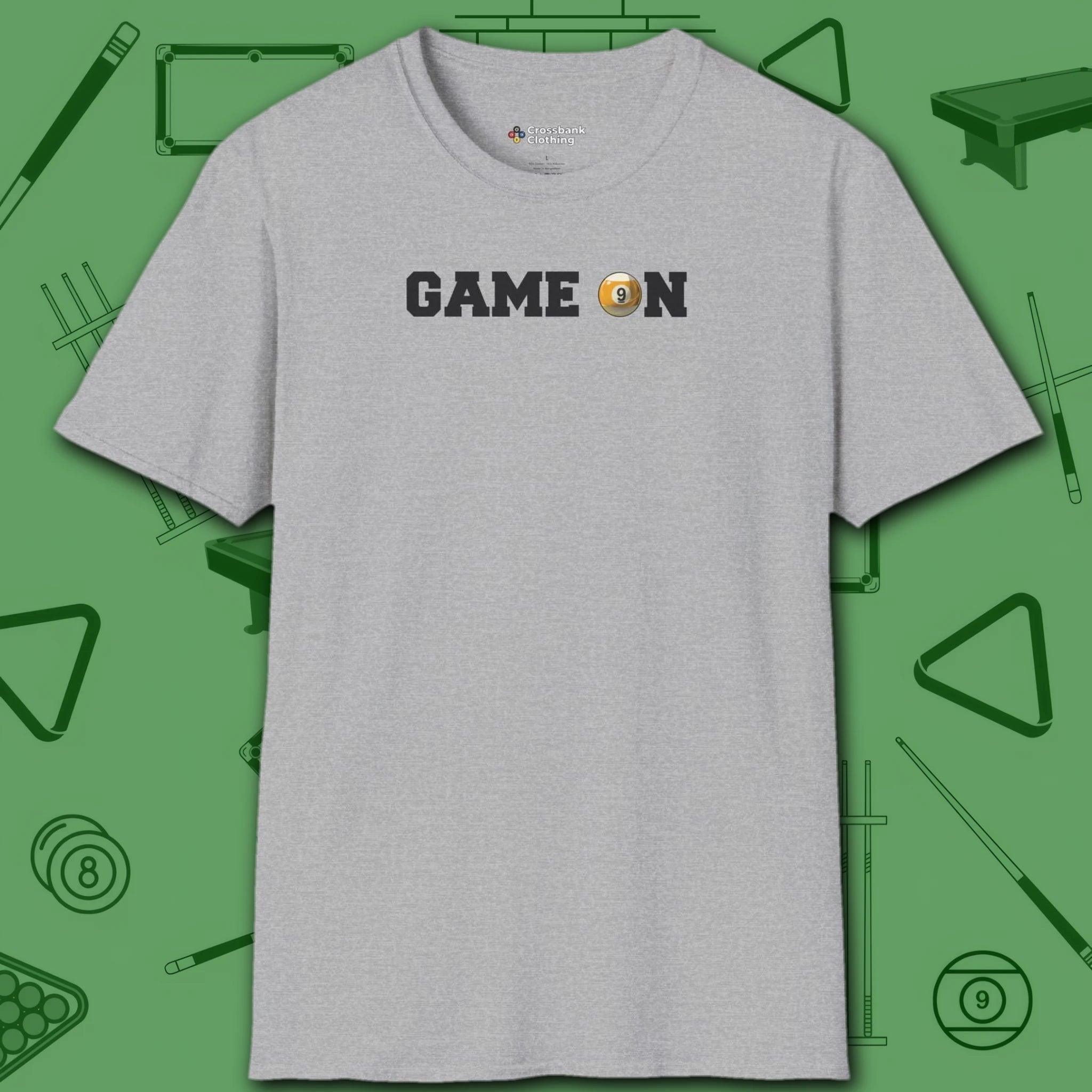 Game On T-Shirt, in Sport Grey color, billiards shirt, front view
