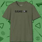 Game On Eight Ball T-Shirt, front view, in Military Green fashion with break-and-run energy