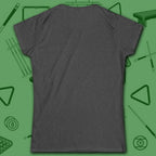 Game On Eight Ball Women's Cut Tee, in Dark Heather color, billiards shirt, back view